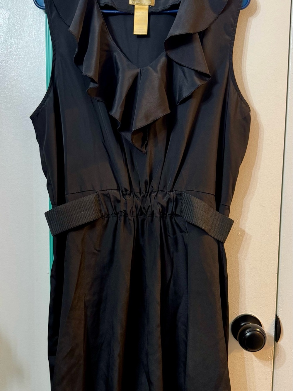 Miss Tina Black Sleeveless Ruffle-Trim Dress